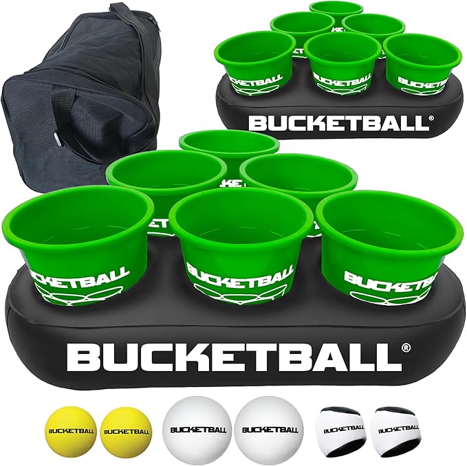 BucketBall | Team Color Edition | Party Pack (Green/Green): Original Yard Pong Game: Best Camping, Beach, Lawn, Outdoor, Family, Adult, Tailgate, Jumbo, Giant Game