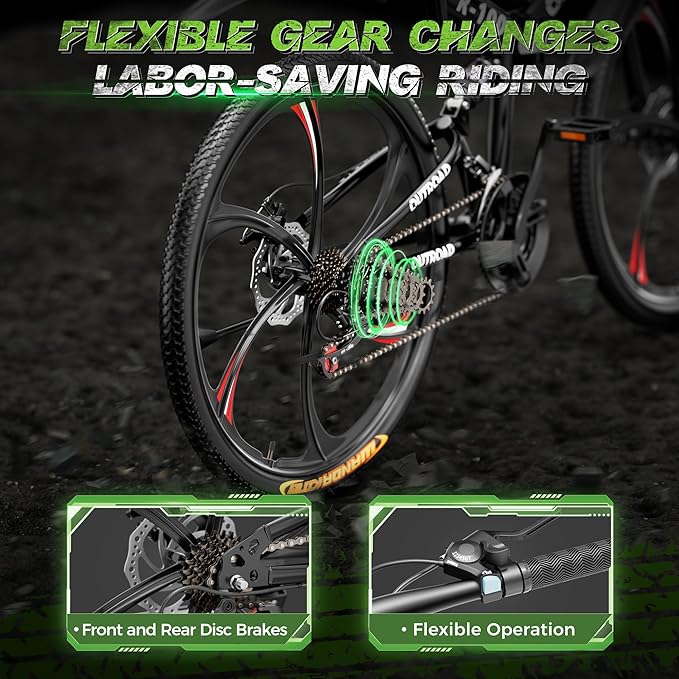 Outroad 26 Inch Folding Mountain Bike, 21 Speed Full Suspension High-Carbon Steel MTB Foldable Bicycle, Dual Disc Brake Non-Slip Folding Bikes for Adults/Men/Women, Black, Orange and Green