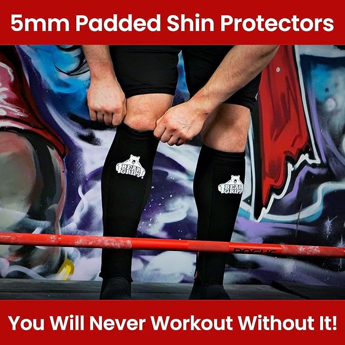Bear Grips Deadlift Shin Guards - Breathable Gym Equipment Rope Climbing Shin Guard for Men and Women - Injury Prevention Calf Support Shin Guard Sleeves for Ultimate Shin Protection