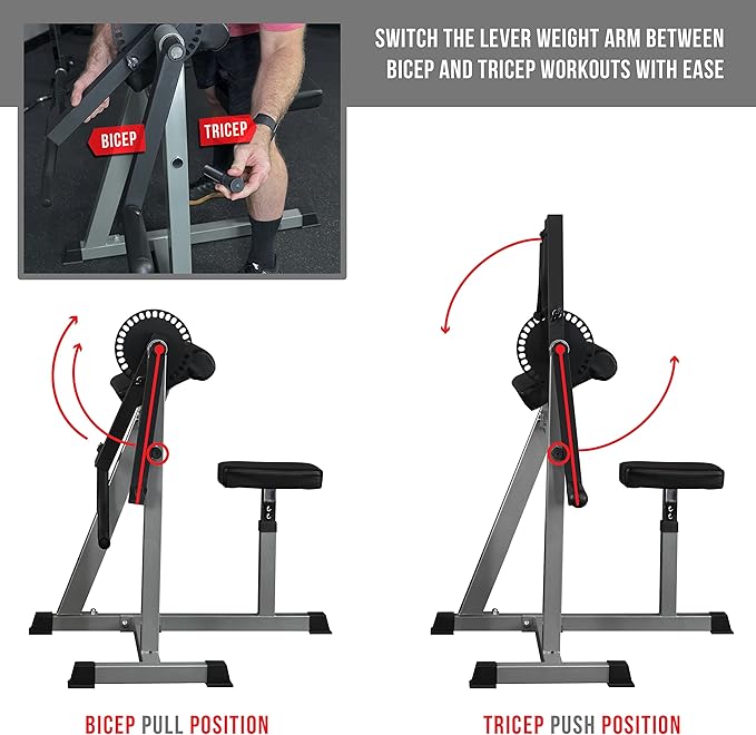 Valor Fitness Adjustable Preacher Curl Bench – Plate Loaded Arm Curl Station for Biceps and Triceps Workouts – Home Gym Strength Training Equipment with 150 lb Capacity