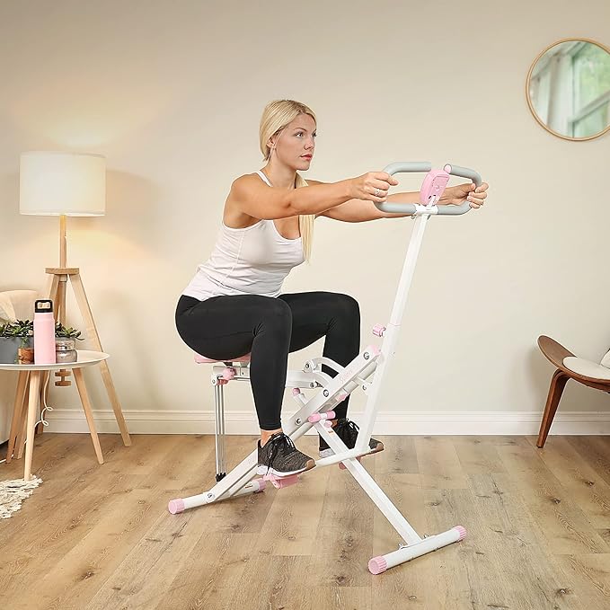Sunny Health & Fitness Row-N-Ride Squat Assist Trainer, Foldable & Easy Setup Exercise w/Adjustable Resistance, Home Training Machine for Arm, Glute & Leg Workout, Optional Free SunnyFit App Connect