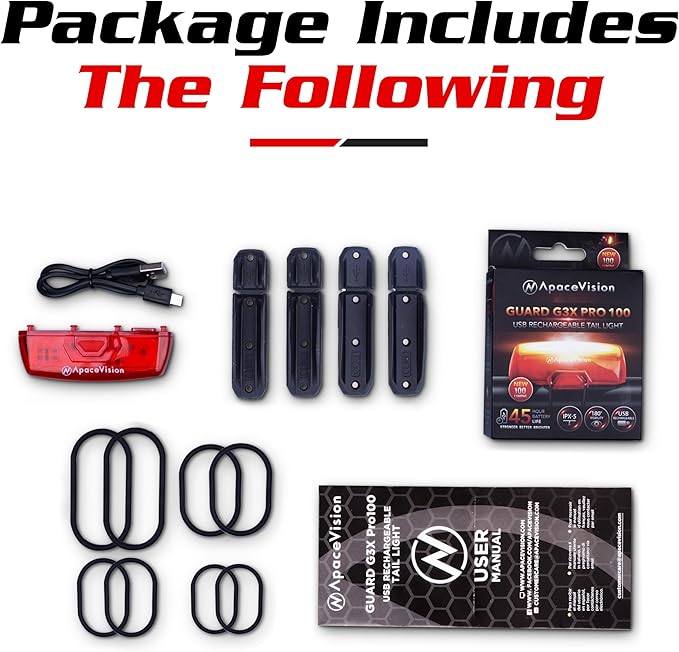 Bike Tail Light USB Rechargeable by Apace - Super Bright 100 Lumens LED Bicycle Rear Light Easily Clips on as a Red Taillight for Optimum Cycling Safety