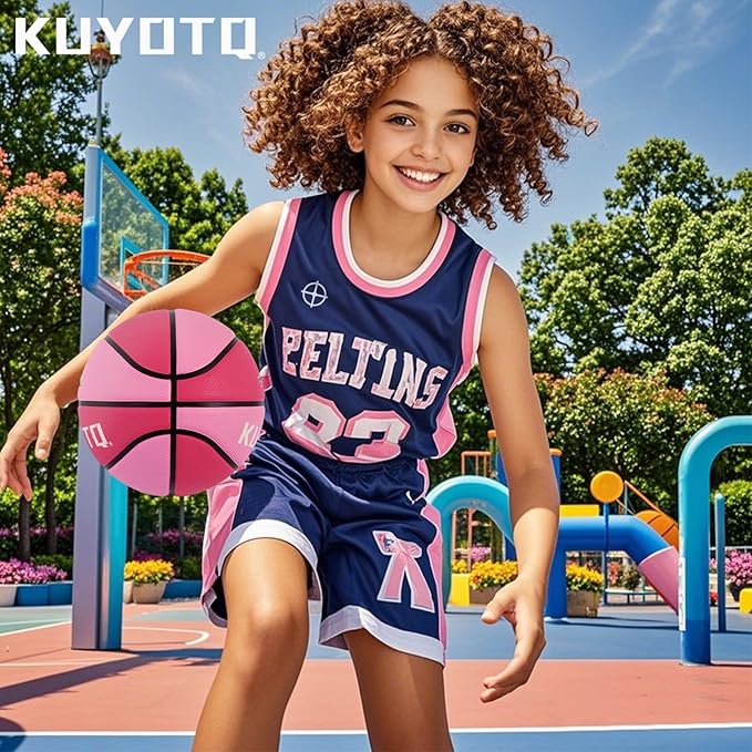 KUYOTQ Kids Toddler Youth Adult Size 3/4/5/6/7 Basketball 22/25.5/27.5/28.5/29.5" Thickened Rubber or Faux Leather Basketball for Boys Girls (Deflated)