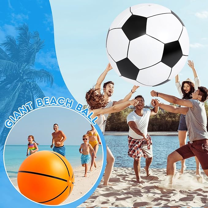 Lewtemi Giant Inflatable Sports Balls Large Inflatable Beach Ball Baseballs Soccer Rainbow Basketball Football for Sport Birthday Party Favor(3 Pcs,Soccer, Baseball, Basketball,40 Inch)