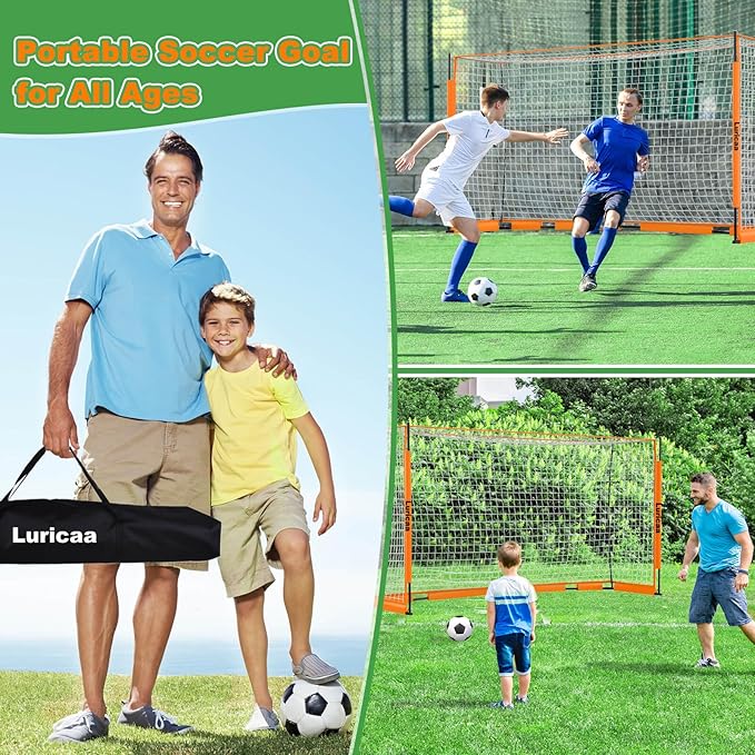 Collapsible Soccer Goal, 12×6 ft /6×4 ft Portable Soccer Goal Net for Backyard, Quick Setup Soccer Goals with 1 Carry Bag, 1 Agility Ladder, 4 Ground Nails,12 Training Cones