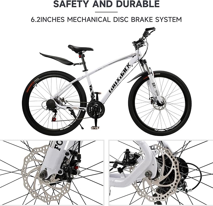 Bruce & Shark 27.5" Mountain Bike, 21-Speed Aluminum Alloy Frame, Front Suspension, Mechanical Disc Brakes, Men/Women All-Terrain Bicycle with Bike Lock & Pump