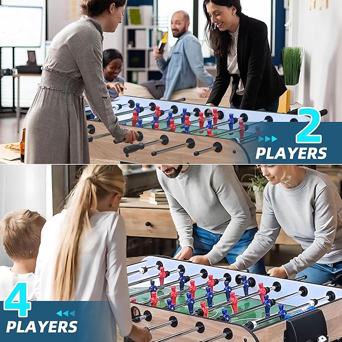 Foosball Table, 52.75'' Home Arcade Table Soccer with 4 Balls and Manual Scorer, Competition Foosball Table Set for Family Game Room, Adult Rrec Room, Basements or Bar