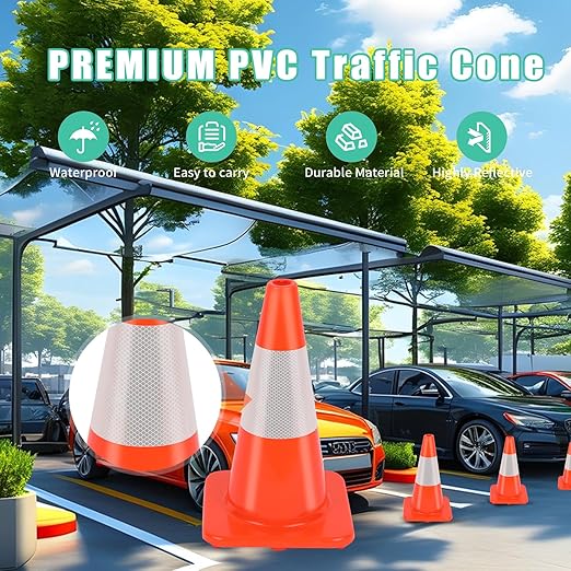 (8 Cones) BESEA 12" inch Traffic Cones Soccer Training Cones Sport Cones Road Parking Cone with 4" Highly Reflective Collar(8 Cones)