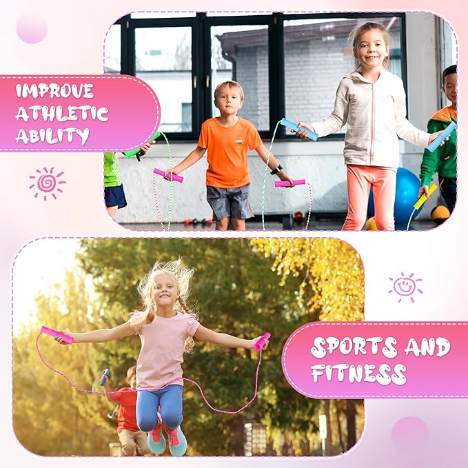 Aoriher 7. 87 ft Back to School Cotton Colorful Jump Rope for Kid Toddler Bulk Adjustable Length Stripe Skipping Rope with Plastic Handle for Outdoor Exercise Fitness Equipment Workout