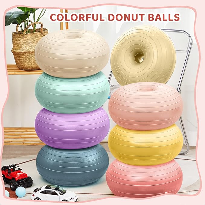 Lewtemi 8 Pcs Flexible Seating for Classroom Elementary 20'' Yoga Ball Chair Large Inflatable Donut Exercise Ball Chair Wobble Seat with Inflator for Kids Student Balance