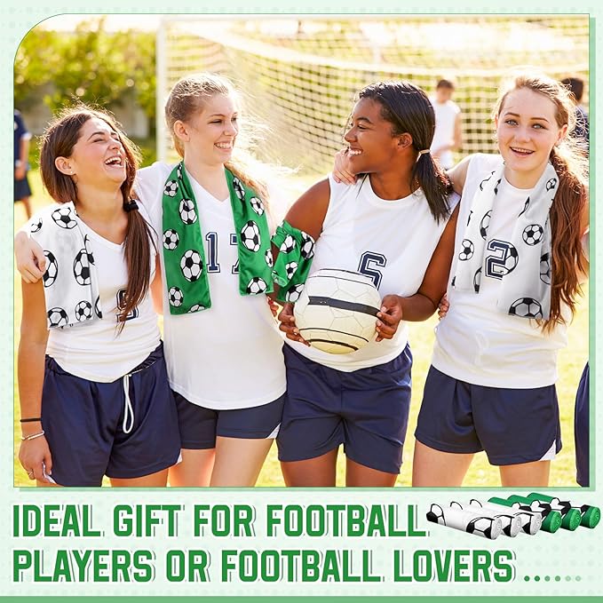 24 Pcs Sports Cooling Towels Baseball Basketball Softball 40 x 12 Inch Breathable Soccer Football Volleyball Microfiber Ice Towel Fast Drying for Sport Party Favors Team Gift(White,Soccer)