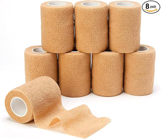 Self Adhesive Bandage Tape (3 Inches X 5 Yards), 8 Pack Elastic Cohesive Bandage Medical Wrap for First Aid, Sports, Wrist & Ankle (3 inch, Count, 8)