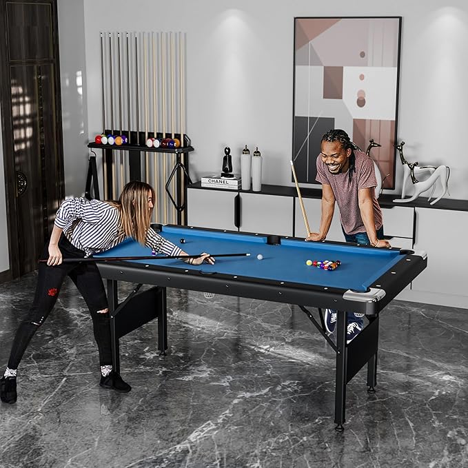 3 in 1 Billiard Table, 5.5 FT Folding Pool Table with Ping Pong Table and Dining Top, Multi Game Table Includes Billiard Accessories and Tennis Paddles for Family Game Room, Basements