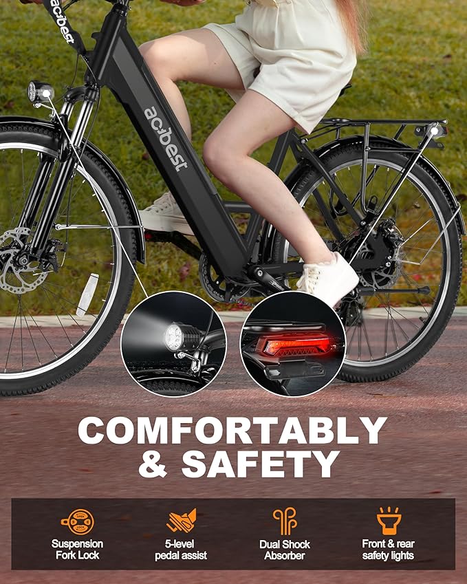 Cores Electric Bike for Adults, 26" Electric Commuter Bike with 1200W Peak Motor, 28MPH 70 Miles Max, 48V 576Wh Removable Battery, 7-Speed City Cruiser Mountain E Bike for Commuting