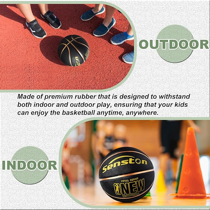 Senston 27.5‘’/29.5'' Basketball Outdoor Indoor Rubber Basketball Ball for Kids/Adult Official Size 5/7 Basket Ball with Pump