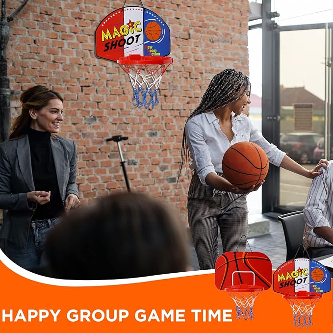 Sosation 2 Pcs Mini Basketball Hoop with 4 Basketball, Sticky Hook, Pump, Indoor No Drilling Basket Ball Hoop Decompress Game for Kid Adult Gift