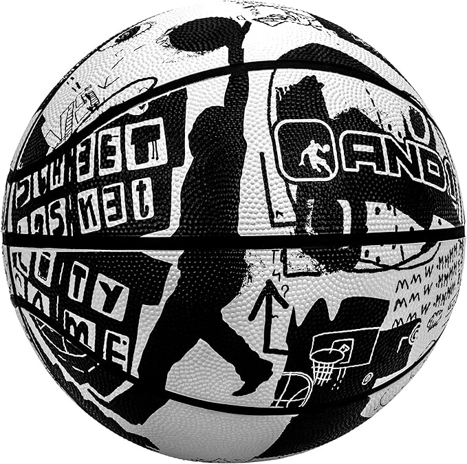 AND1 Street Art 27.5 Basketball : Youth Sized Rubber Streetball for Indoor and Outdoor Use, Deep Channel Construction and Durability, Ideal for Boys and Girls Ages 9-11, Includes 10” Pump
