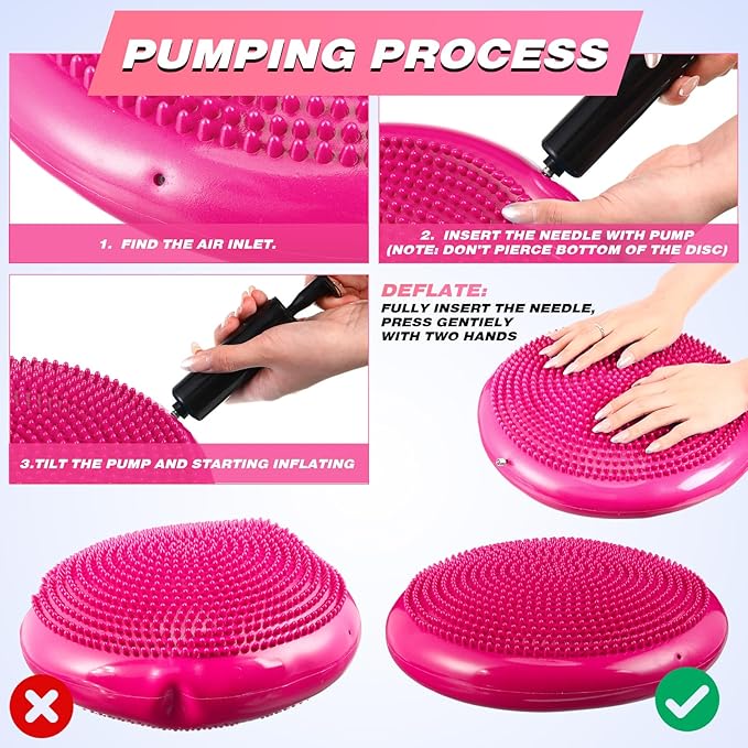 Leitee 10 Pcs Wobble Cushion Inflated Wiggle Seats 13.4'' Balance Disc with Air Pump Sensory Flexible Seat Balance Pad for Focus Sensory Training Core Stability Physical Exercise Home Office