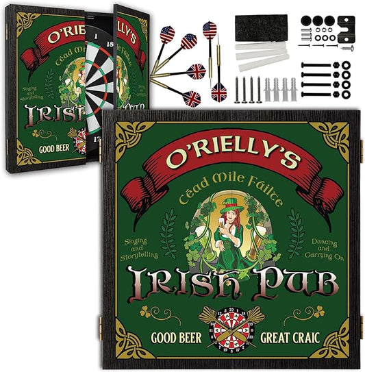 THOUSAND OAKS BARREL CO. | Personalized Dartboard & Cabinet Set with 6 Steel Tip Darts