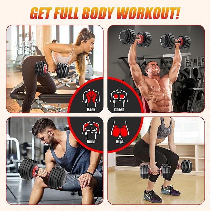 25/52.5/55LBS Adjustable Dumbbells Set with Anti-Slip Handle, Fast Adjust Weight Dumbbells Set with Dual Safety Locking System, Versatile Weights Set for Women & Men Full Body Workout Fitness, Compact Size Space Saving for home gym