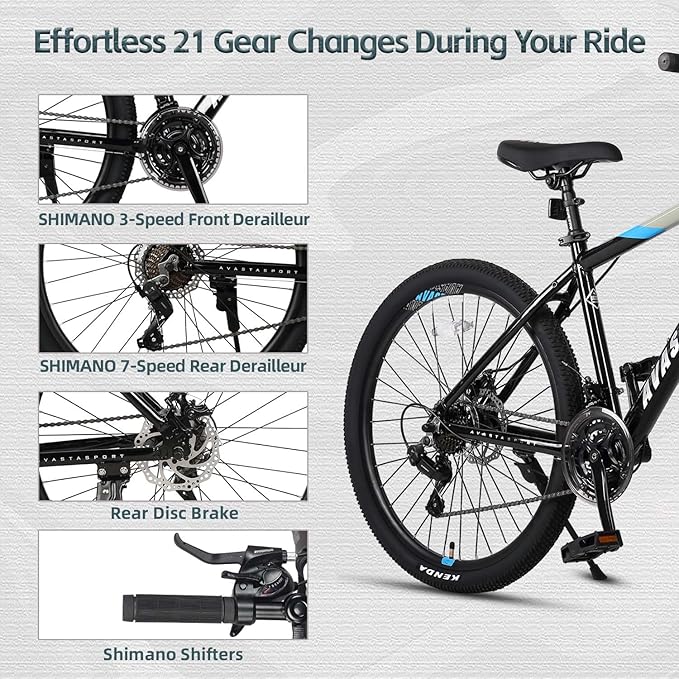 AVASTA Earth 26 27.5 inch Mountain Bike with 21-Speed,Aluminum Frame, Dual Disc Brake, Comfortable Saddle,Multiple Colors