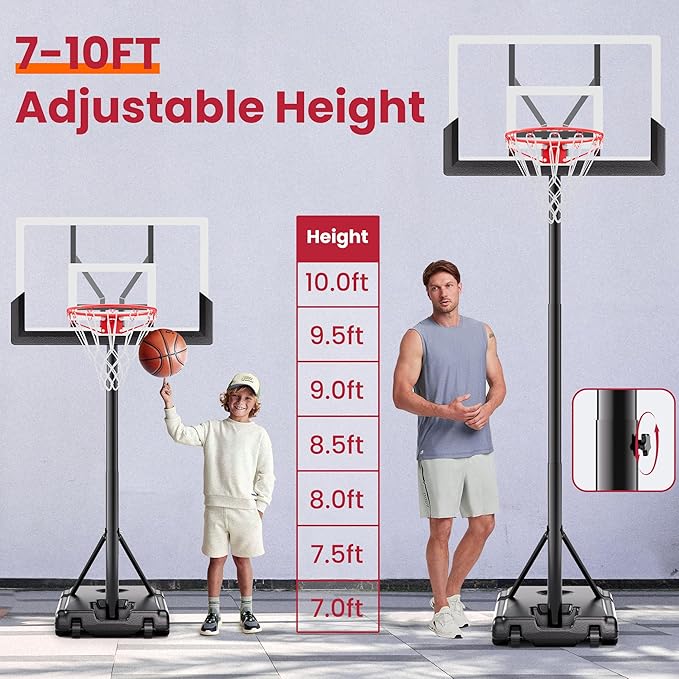 Basketball Hoop with Adjustable Height Portable Basketball Goal System for Outdoor Indoor Use 45 inches Heavy-Duty Steel Frame Backboard for Youth and Adults