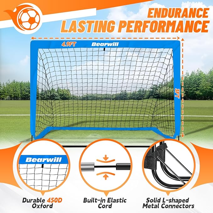 Soccer Goal, Kids Soccer Goals for Backyard Set of 2, 4x3ft Portable Soccer Goal Pop Up Soccer Net, Kids Soccer Net Training Equipment with Soccer Ball, Ladder, Cones, Targets
