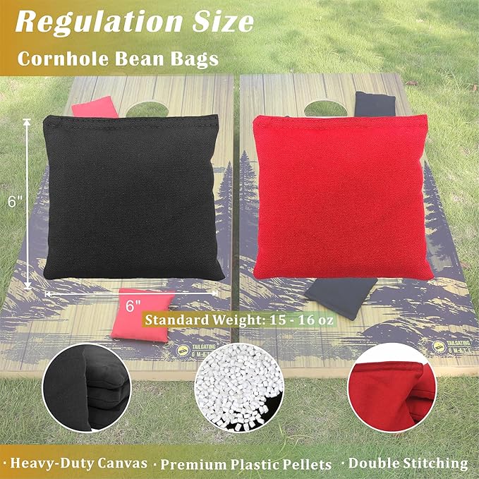 Cornhole Board Set 4FTx2FT Solid Wood Regulation Size Cornhole Set Includes 8 Cornhole Bags for Adults