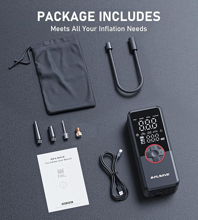 Tire Inflator Portable Air Compressor, Cordless Electric Bike Pump 150PSI Fast Inflation with LED Light, Pressure Gauge, and Deflation Mode, Portable Air Pump for Car Bike Motorcycle Ball