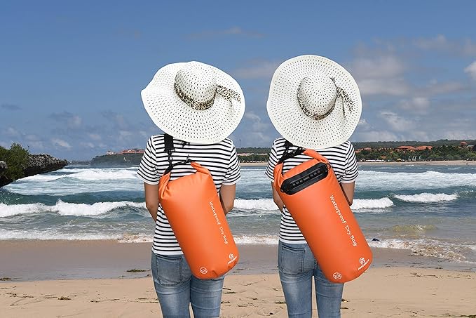 Freegrace Waterproof Dry Bags Set of 3 Dry Bag with 2 Zip Lock Seals & Detachable Shoulder Strap, Waist Pouch & Phone Case - Can Be Submerged Into Water - for Swimming (Orange, 5L)