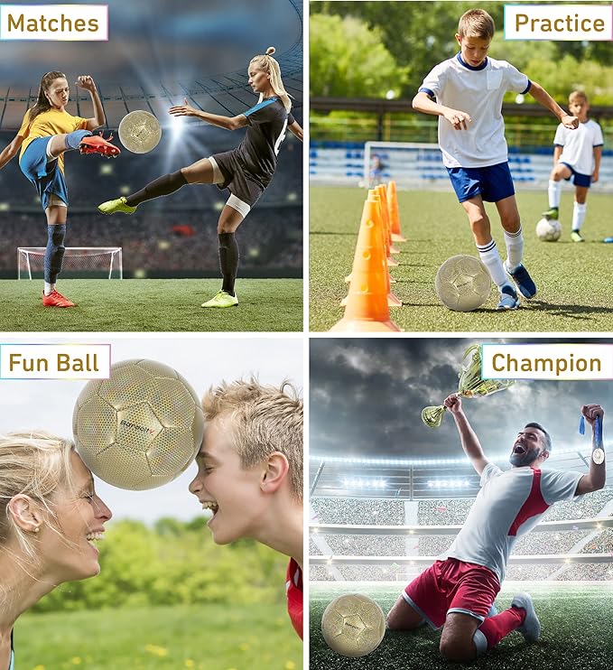 Soccer Ball - Premium Boy and Girl Official Match Ball with Cool Reflective Iridescent Rainbow Hex Pattern, Durable, Indoor, Outdoor, Training, Practice, Playtime and Games