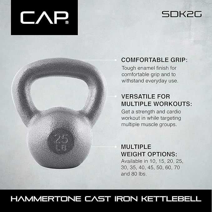 WF Athletic Supply Hammerstone Painted Cast Iron Kettlebells, Home & Gym Equipment, Great for Strength Training, Full Body Workout & Crossfit Training, Color & Size Options Available in 10-80 Pounds