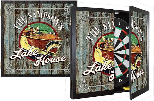 THOUSAND OAKS BARREL CO. | Personalized Dartboard & Cabinet Set with 6 Steel Tip Darts