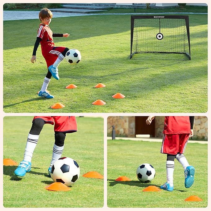 SONGMICS Kids Soccer Goals for Backyard, 4x3 ft Portable Soccer Nets Training Equipment, Toddler Soccer Goal with Carrying Bag, for Field