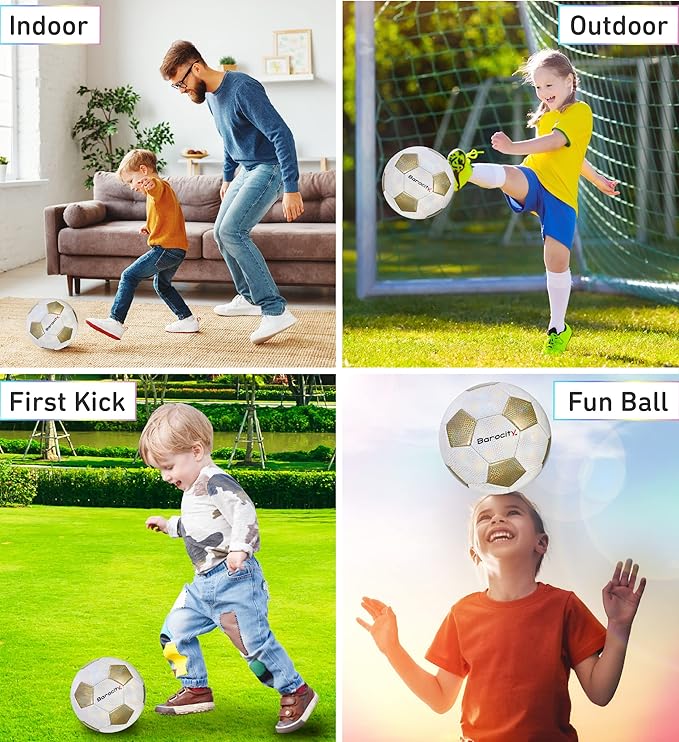 Soccer Ball - Premium Boy and Girl Official Match Ball with Cool Reflective Iridescent Rainbow Hex Pattern, Durable, Indoor, Outdoor, Training, Practice, Playtime and Games