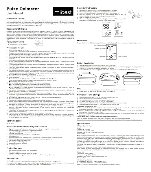 Mibest CN160 Fingertip Pulse Oximeter Blood Oxygen Saturation Monitor with Batteries Included (Black)