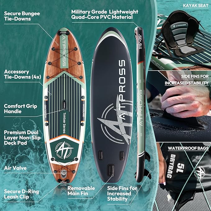 11'6"x35" Inflatable Paddle Board, 450lbs Extra Wide Stand Up Paddleboard for Adults with Premium SUP Accessories Kit & Backpack, Blow Up Kayak Non-Slip Stable Deck Boat for Yoga Fishing Surf