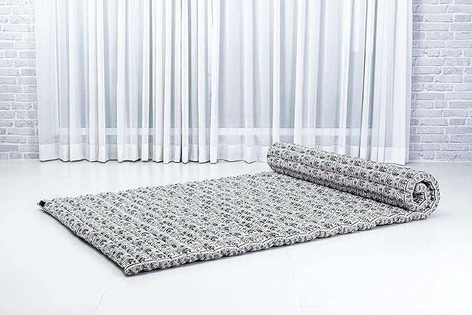 Leewadee - Kapok Roll Mat – Handcrafted Folding Sleep & Relaxation Mattress from Thailand, Ideal as Guest Bed, Camping Mat, Yoga Mat or Traditional Futon, 75 x 39 inches, Black White
