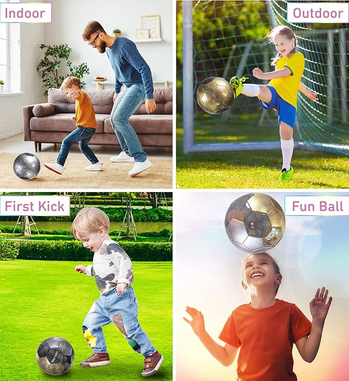 Soccer Ball - Premium Boy and Girl Official Match Ball with Cool Reflective Iridescent Rainbow Hex Pattern, Durable, Indoor, Outdoor, Training, Practice, Playtime and Games