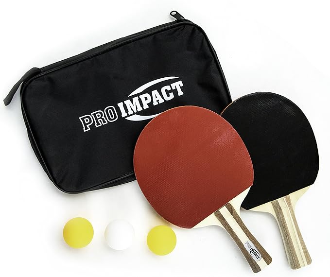 Pro Impact Ping Pong Set β 2 Professional Wooden Paddles, 3 Table Tennis Balls & Carry Case β Indoor/Outdoor Racket Kit for Beginner & Intermediate Players, Kids & Adults