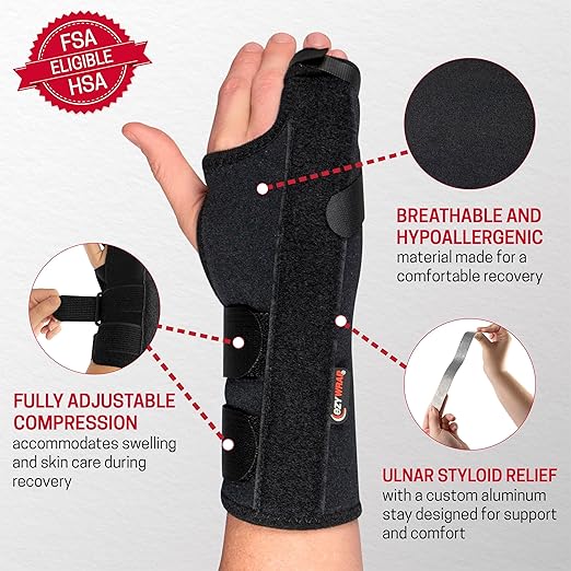 Boxer Fracture Splint Hand Brace with Finger Support – Wrist Brace Left Hand with Adjustable Fit, Hypoallergenic Material & Soft Edges – Designed for Metacarpal Fracture, Sprain, or Swelling
