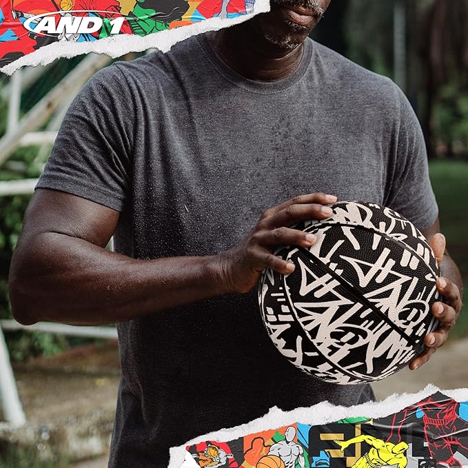 AND1 Fantom Graffiti Rubber Basketball - Streetball for Indoor and Outdoor Use, Deep Channel Construction and Durability