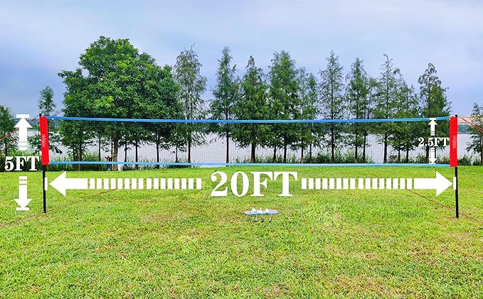 Zdgao Badminton Sets for Backyard, Portable Badminton Net with Tension Adjuster, Badminton Racket Set of 4, 3 Nylon Shuttlecocks, Boundary Line and Carry Bag for Backyard Beach Family Games