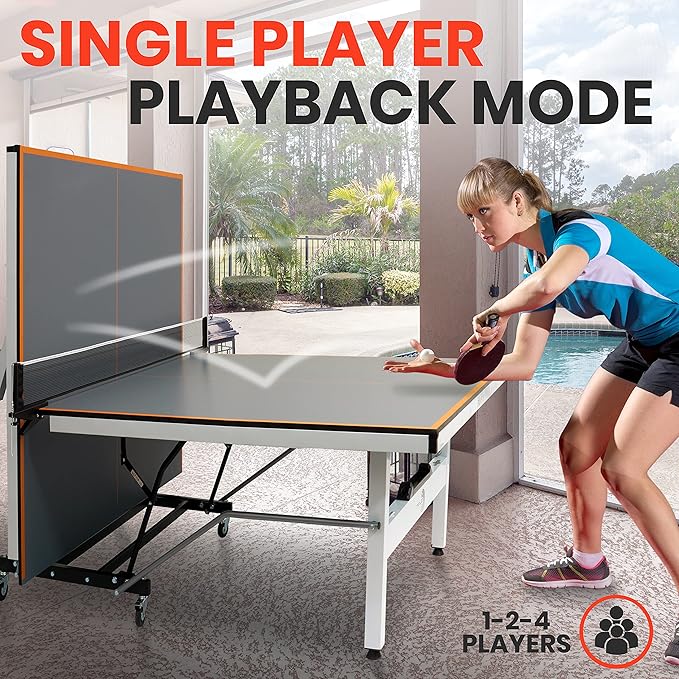 SereneLife Indoor Table Tennis Table – Durable MDF Top for Optimal Bounce, Foldable Design, Swivel Locking Wheels, Net & Paddle Storage, Quick 40-Min Assembly, Box Steel Apron, Matte Grey Finish