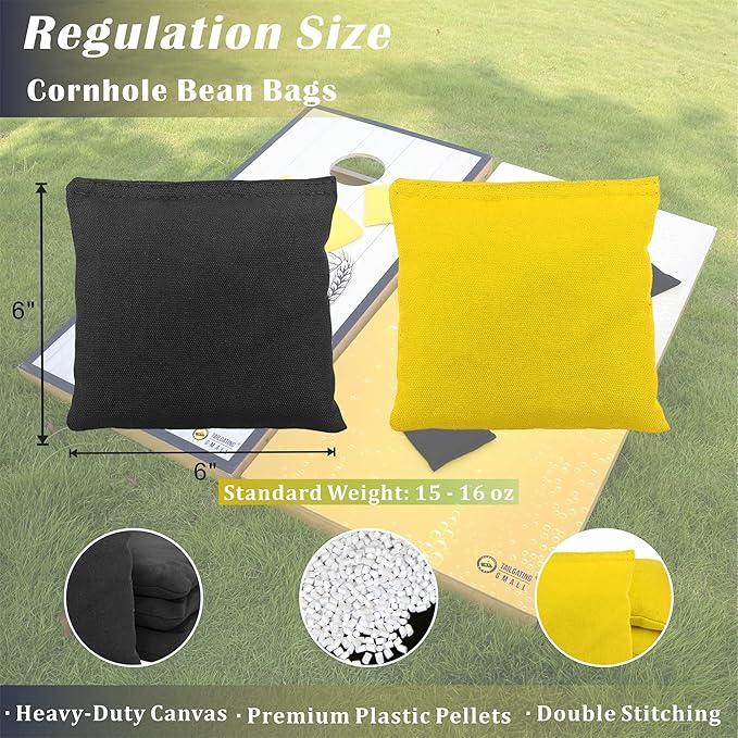 Cornhole Board Set 4FTx2FT Solid Wood Regulation Size Cornhole Set Includes 8 Cornhole Bags for Adults