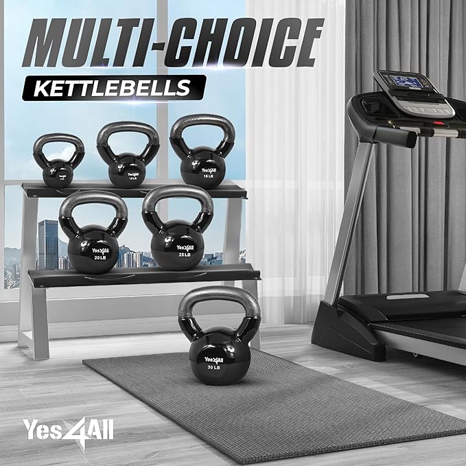 Yes4All Kettlebell Set Vinyl Coated Weights Combo for Full Body Workout Equipment Push up, Grip Strength Training, Dumbbell Weights Exercises