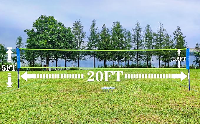 Zdgao Badminton Sets for Backyard, Portable Badminton Net with Tension Adjuster, Badminton Racket Set of 4, 3 Nylon Shuttlecocks, Boundary Line and Carry Bag for Backyard Beach Family Games