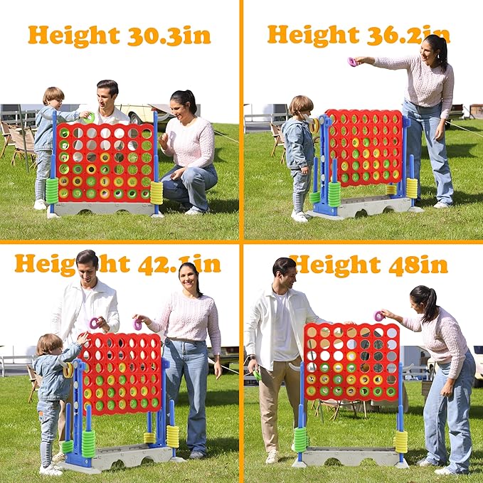 SDADI Height Adjustable 3-in-1 Giant 4 in a Row Connect Game, Jumbo 4-to-Score Game with Golf Game and Ring Toss Set, Indoor Outdoor Yard Game Party Game for Kids Adults and Family, Blue