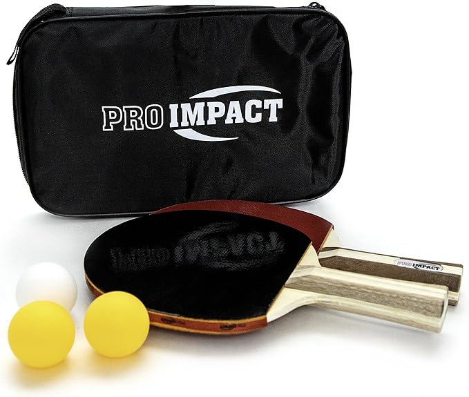 Pro Impact Ping Pong Set β 2 Professional Wooden Paddles, 3 Table Tennis Balls & Carry Case β Indoor/Outdoor Racket Kit for Beginner & Intermediate Players, Kids & Adults