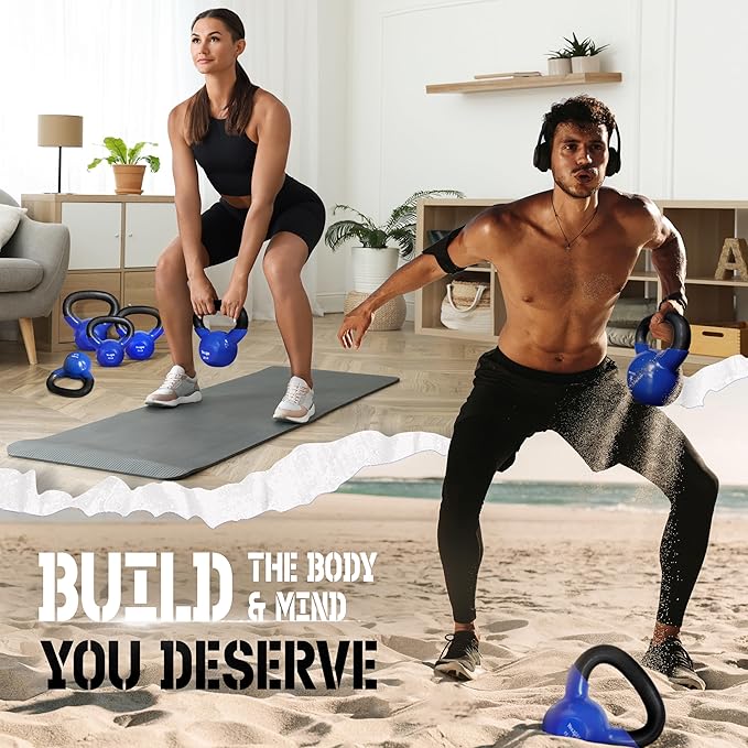 Yes4All Kettlebell, 5-100 LB Vinyl Coated Cast Iron Strength Training Kettlebells for Home Gym Exercises, Fitness, Full Body Workout Equipment, Push Ups, and Grip Strength